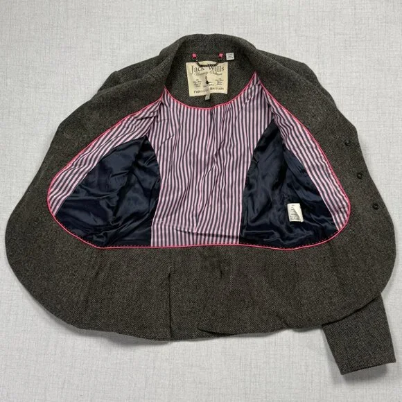 Jack Wills Tailored Blazer Herringbone Gray Wool Three Button Front Size 6 - Picture 4 of 12